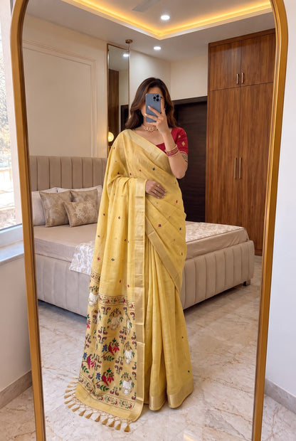 Opulent Yellow Pure Munga Cotton Silk Saree With Conflate Blouse Piece