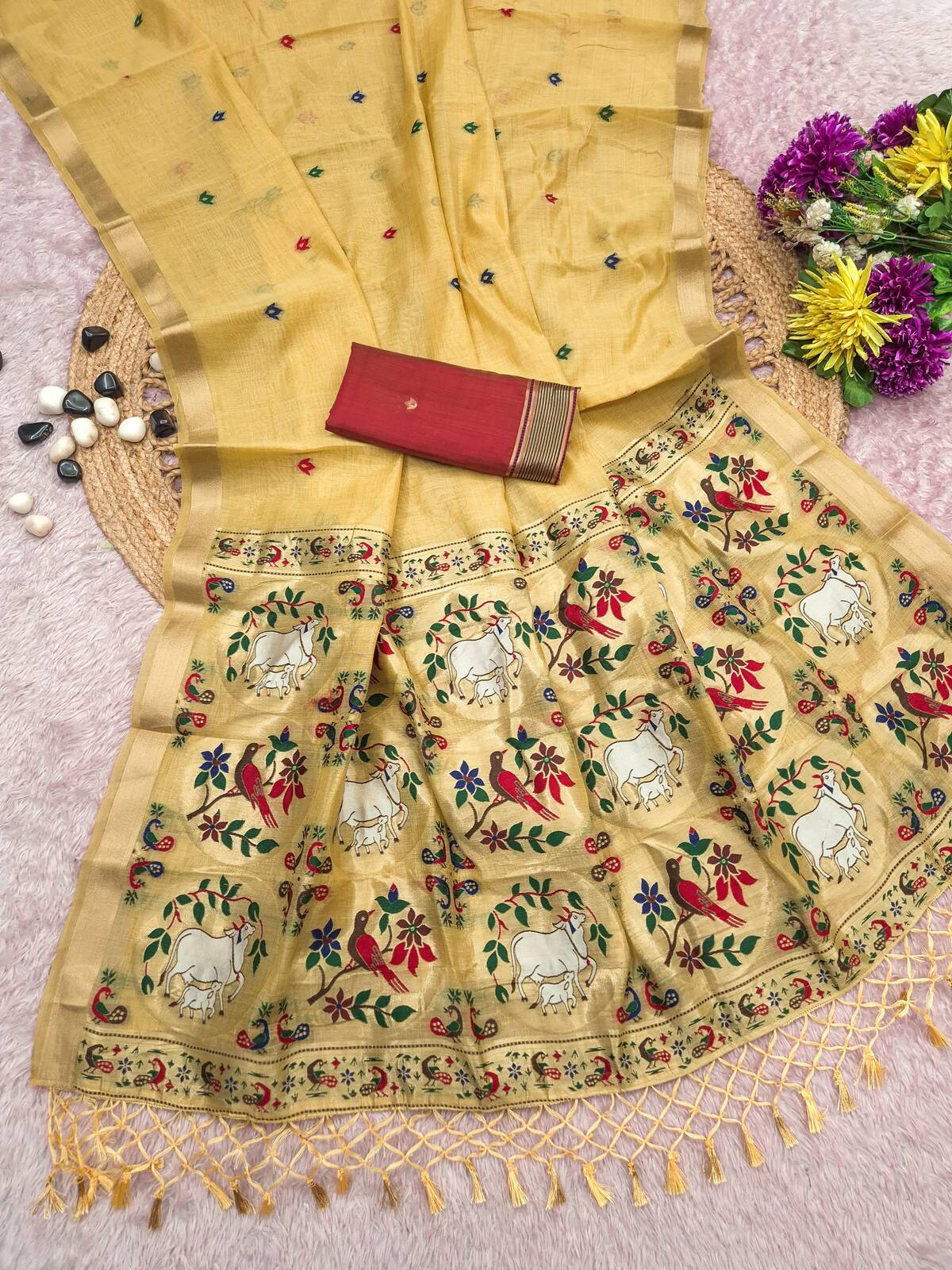 Opulent Yellow Pure Munga Cotton Silk Saree With Conflate Blouse Piece