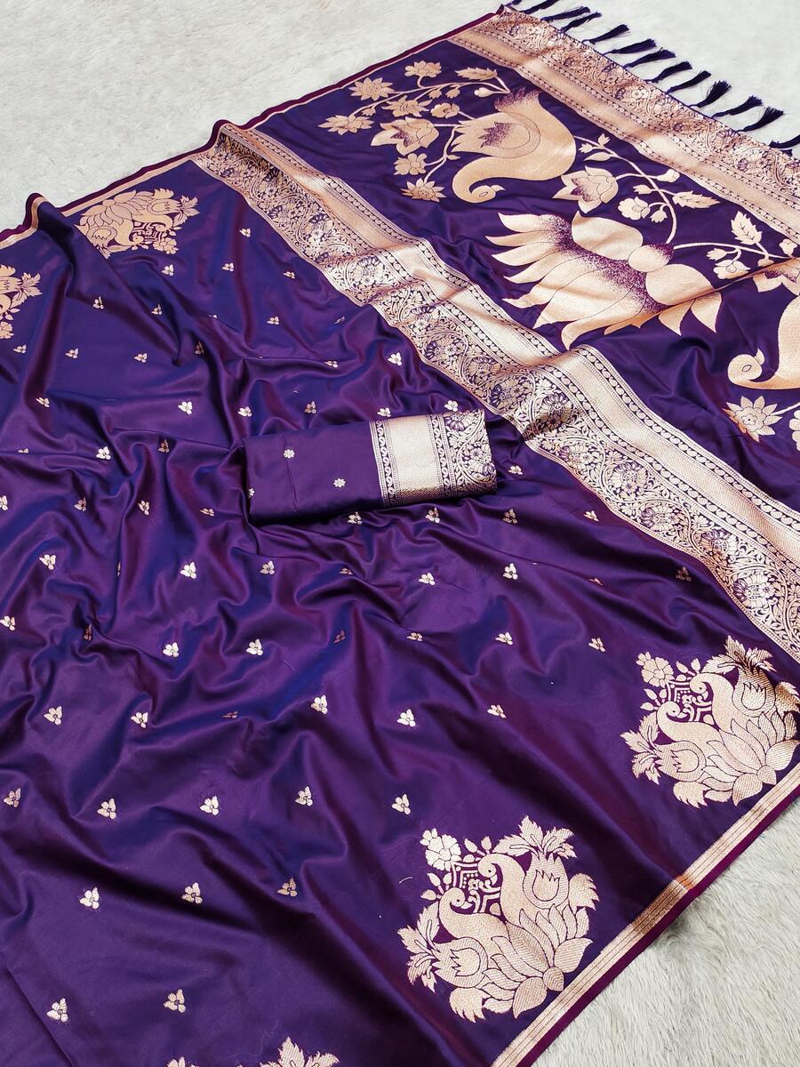 Ideal Purple Soft Banarasi Satin Silk Saree With Pretty Blouse