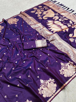 Ideal Purple Soft Banarasi Satin Silk Saree With Pretty Blouse