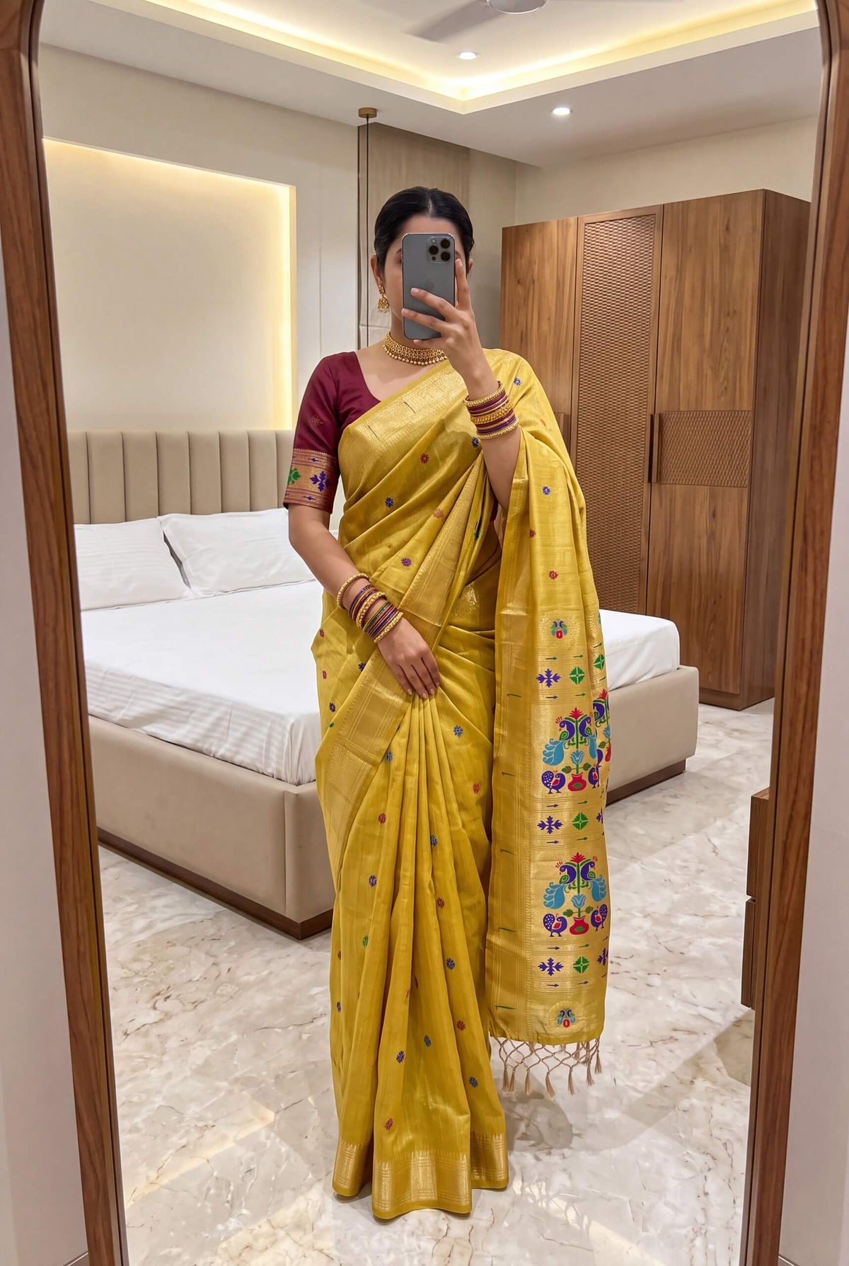 Transcendent Yellow Munga Cotton Paithani Silk Saree With Ineffable Blouse Piece