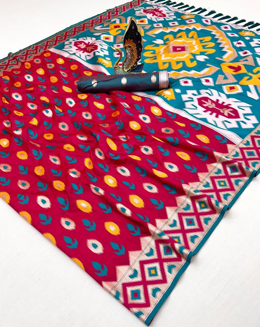 Unique Dark Pink Soft Banarasi Ikkat Saree With Improbable Blouse Piece