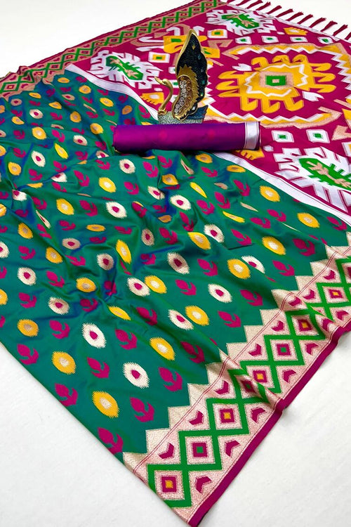 Load image into Gallery viewer, Exquisite Green Soft Banarasi Ikkat Saree With Designer Blouse Piece
