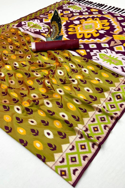 Load image into Gallery viewer, Prodigal Mehandi Soft Banarasi Ikkat Saree With Luxuriant Blouse Piece
