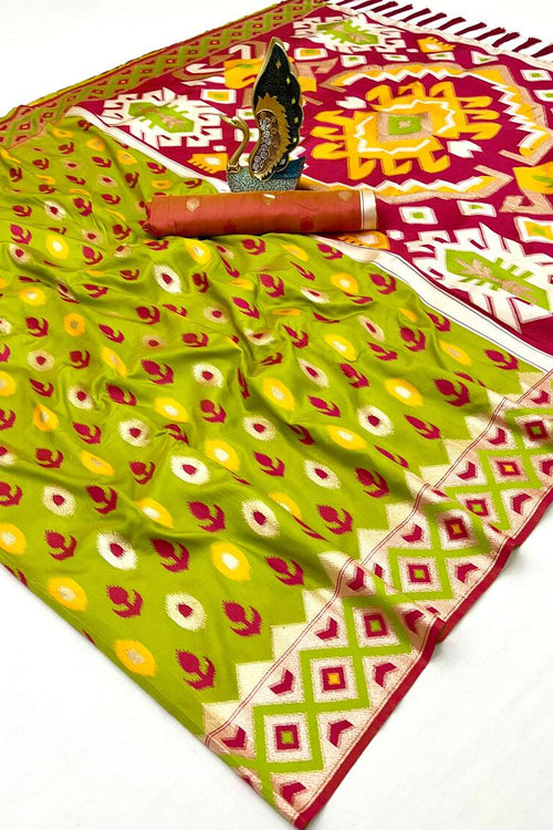 Load image into Gallery viewer, Beauteous Mustard Soft Banarasi Ikkat Saree With Prominent Blouse Piece
