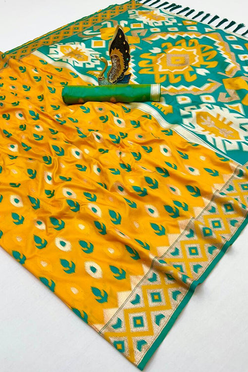 Load image into Gallery viewer, Girlish Yellow Soft Banarasi Ikkat Saree With Traditional Blouse Piece
