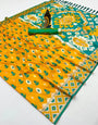 Girlish Yellow Soft Banarasi Ikkat Saree With Traditional Blouse Piece