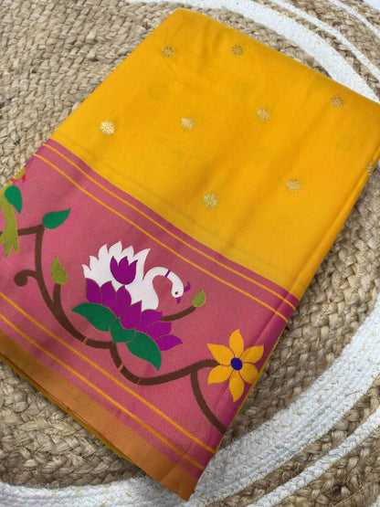 Lagniappe Yellow Paithani Silk Saree With Sumptuous Blouse Piece