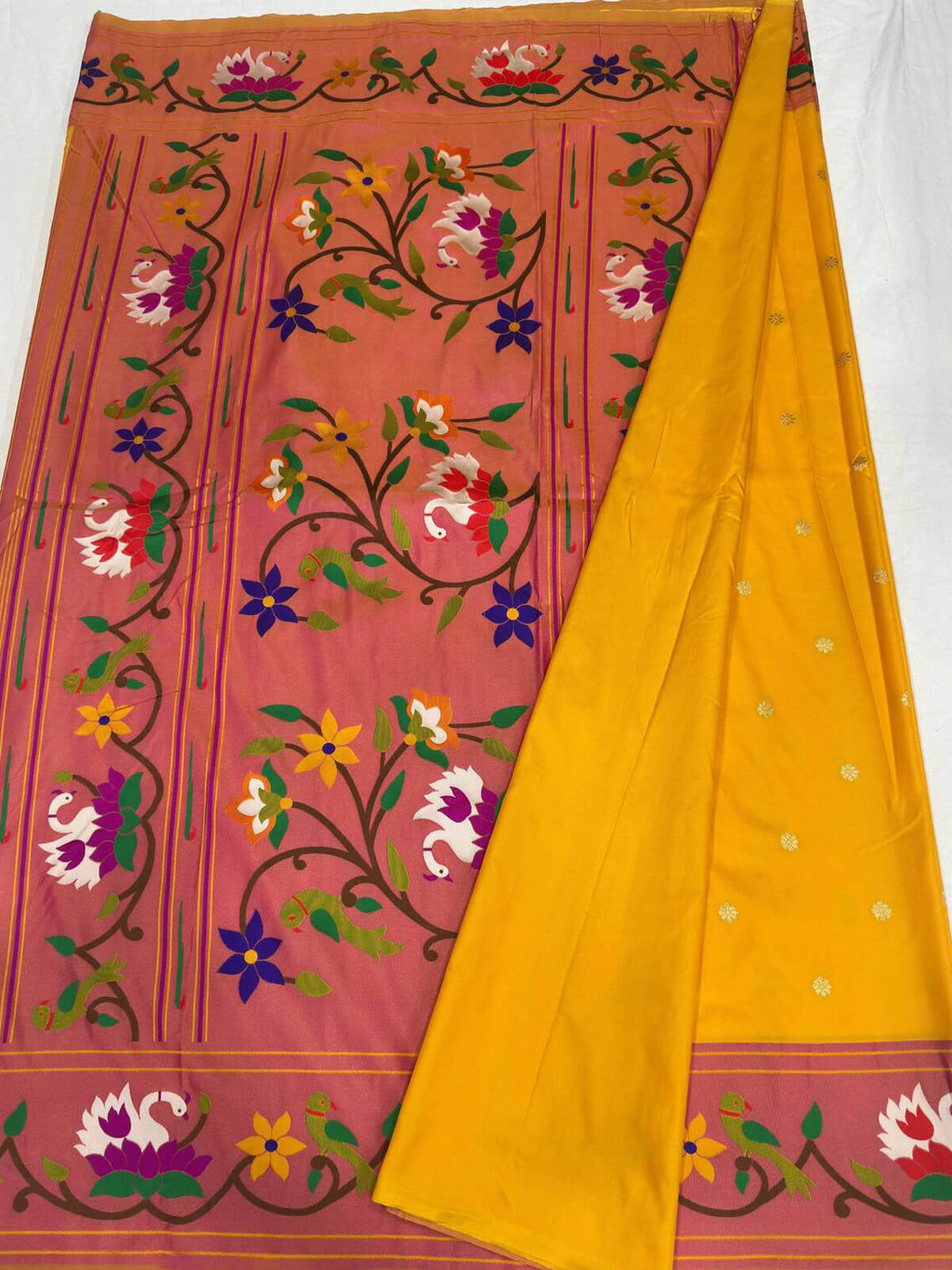 Lagniappe Yellow Paithani Silk Saree With Sumptuous Blouse Piece