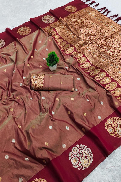 Load image into Gallery viewer, Gorgeous Maroon Soft Banarasi Silk Saree With Enthralling Blouse Piece
