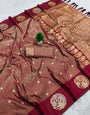 Gorgeous Maroon Soft Banarasi Silk Saree With Enthralling Blouse Piece