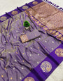 Desuetude Purple Soft Banarasi Silk Saree With Flattering Blouse Piece