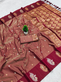 Denouement Brown Soft Banarasi Silk Saree With Improbable Blouse Piece