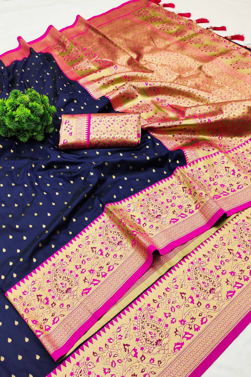 Load image into Gallery viewer, Adorable Navy Blue Soft Banarasi Silk Saree With Radiant Blouse Piece
