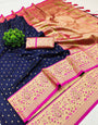 Adorable Navy Blue Soft Banarasi Silk Saree With Radiant Blouse Piece