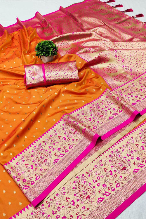 Load image into Gallery viewer, Mesmeric Orange Soft Banarasi Silk Saree With Fancifull Blouse Piece
