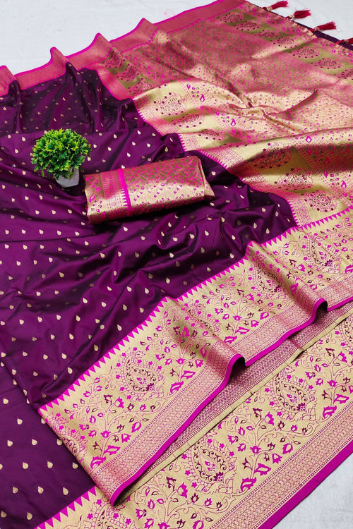 Load image into Gallery viewer, Pleasant Purple Soft Banarasi Silk Saree With Prominent Blouse Piece
