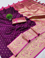 Pleasant Purple Soft Banarasi Silk Saree With Prominent Blouse Piece