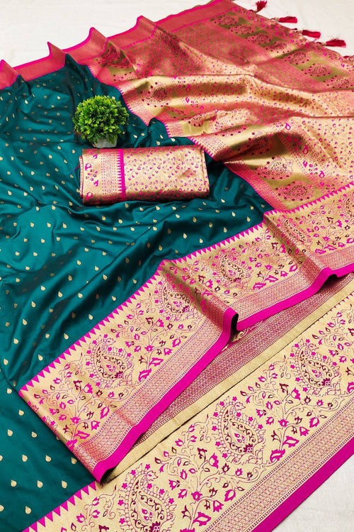 Load image into Gallery viewer, Hypnotic Rama Soft Banarasi Silk Saree With Intricate Blouse Piece
