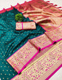 Hypnotic Rama Soft Banarasi Silk Saree With Intricate Blouse Piece