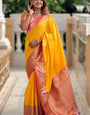 Mesmeric Yellow Soft Banarasi Silk Saree With Twirling Blouse Piece