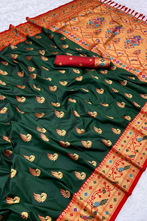 Load image into Gallery viewer, Marvellous Dark Green Paithani Silk Saree With Arresting Blouse Piece
