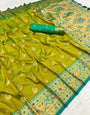 Ethnic Mehndi Paithani Silk Saree With Adorning Blouse Piece