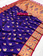Tantalizing Navy Blue Paithani Silk Saree With Beguiling Blouse Piece