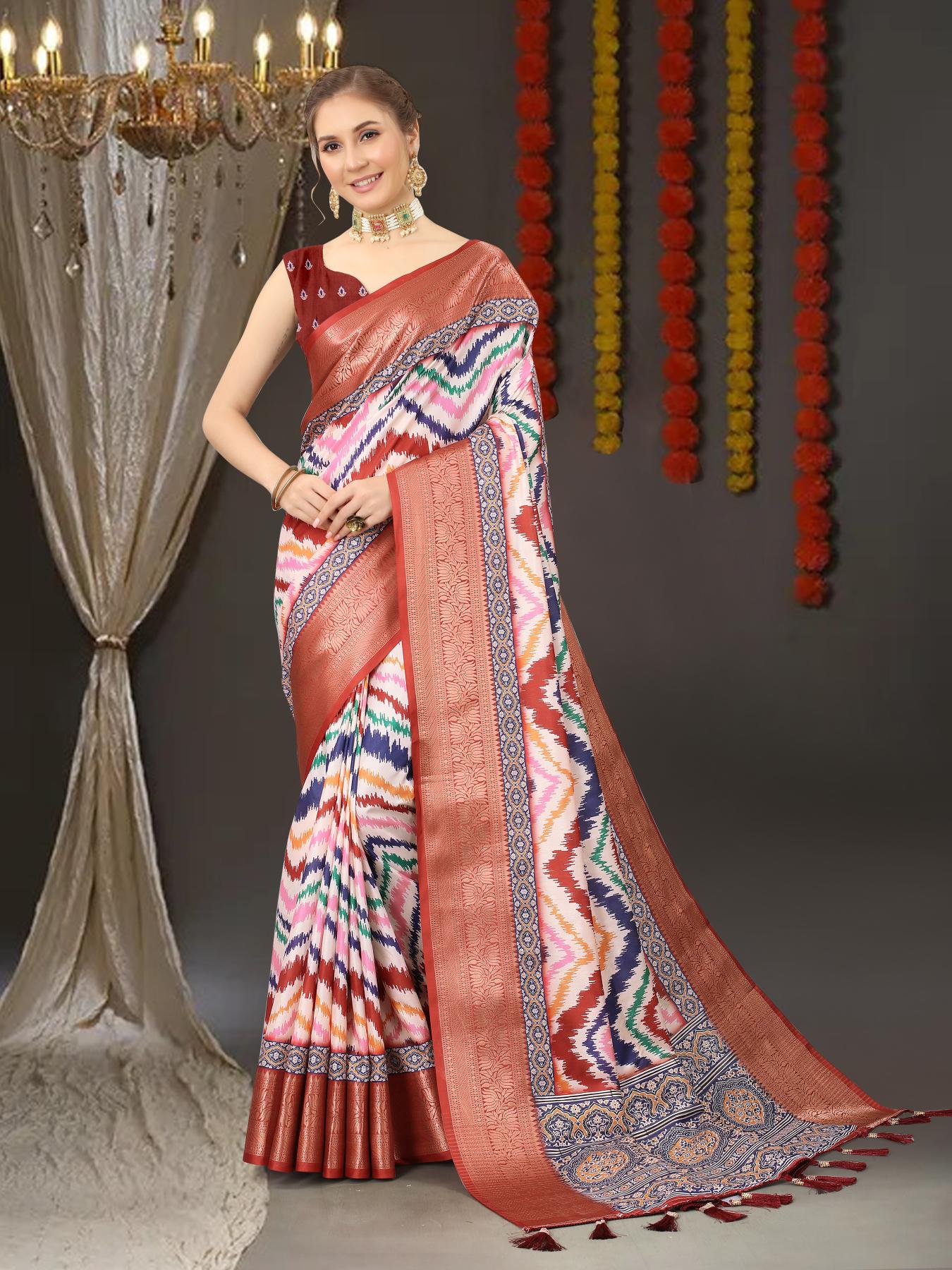 Captivating Brown  Digital Printed Soft Silk Saree With Entrancing Blouse Piece