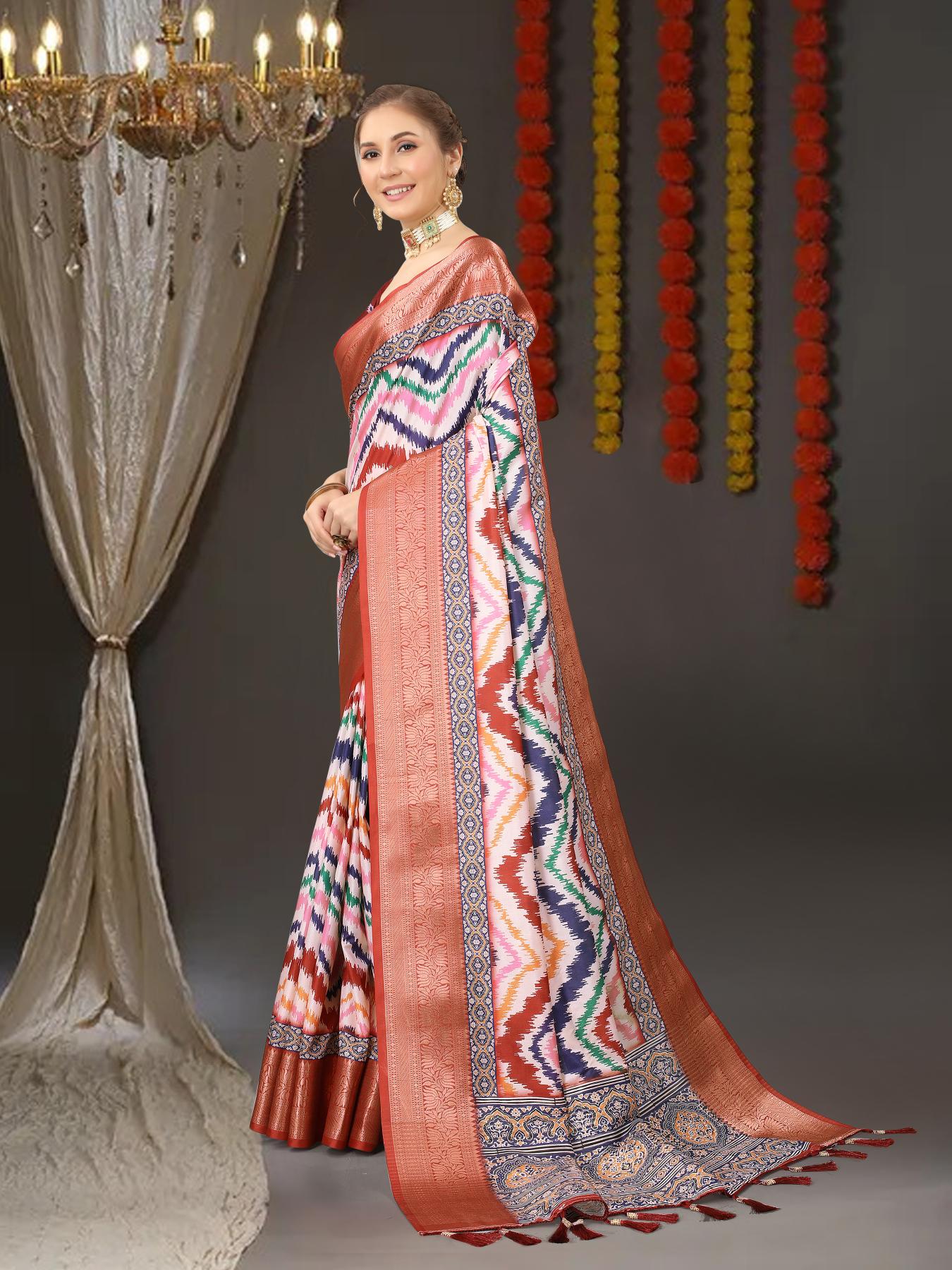 Captivating Brown  Digital Printed Soft Silk Saree With Entrancing Blouse Piece