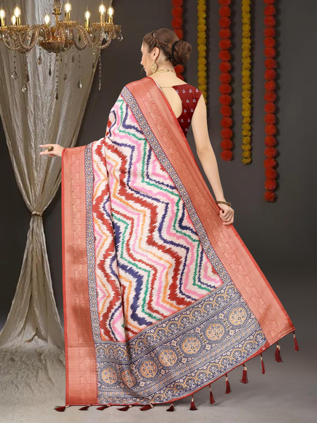 Captivating Brown  Digital Printed Soft Silk Saree With Entrancing Blouse Piece