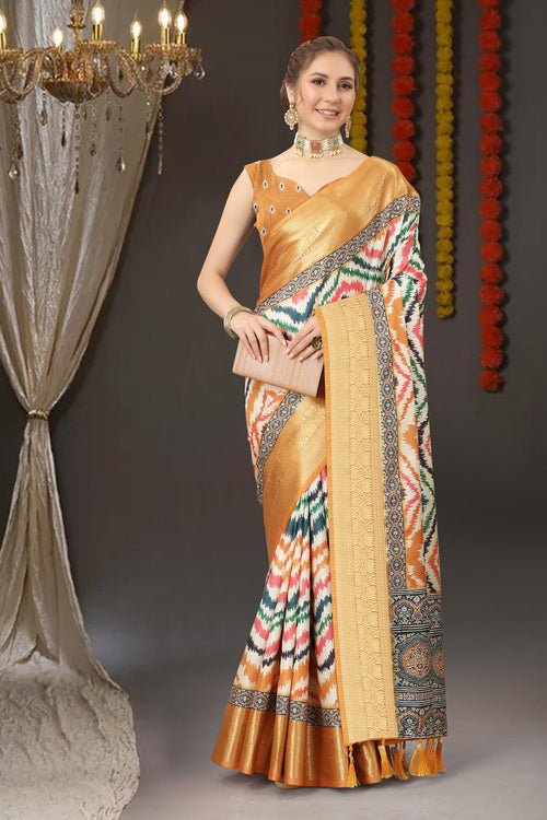 Load image into Gallery viewer, Pleasant Mustard Digital Printed Soft Silk Saree With Mesmeric Blouse Piece
