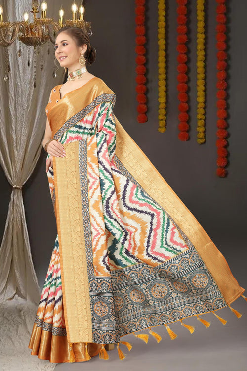 Load image into Gallery viewer, Pleasant Mustard Digital Printed Soft Silk Saree With Mesmeric Blouse Piece
