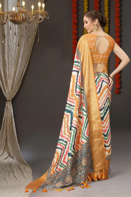 Load image into Gallery viewer, Pleasant Mustard Digital Printed Soft Silk Saree With Mesmeric Blouse Piece
