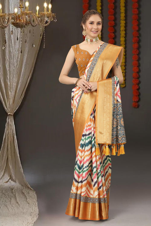 Load image into Gallery viewer, Pleasant Mustard Digital Printed Soft Silk Saree With Mesmeric Blouse Piece
