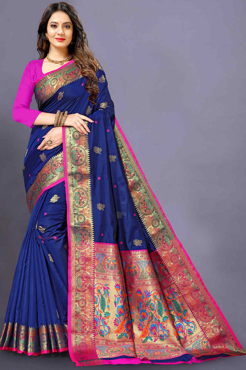 Load image into Gallery viewer, Fairytale Blue Paithani Silk Saree With Beauteous Blouse Piece
