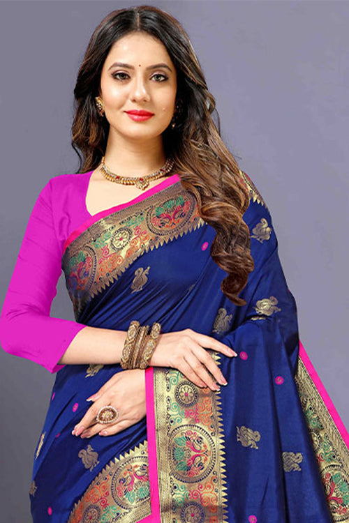 Load image into Gallery viewer, Fairytale Blue Paithani Silk Saree With Beauteous Blouse Piece
