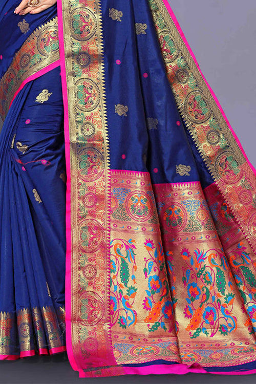 Load image into Gallery viewer, Fairytale Blue Paithani Silk Saree With Beauteous Blouse Piece
