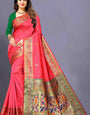 Eloquence Pink Paithani Silk Saree With Ailurophile Blouse Piece