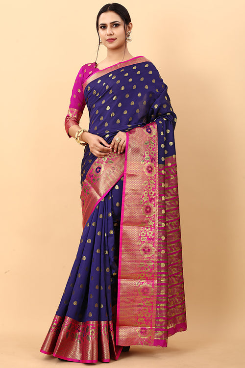 Load image into Gallery viewer, Exquisite Navy Blue Soft Banarasi Silk Saree With Panache Blouse Piece
