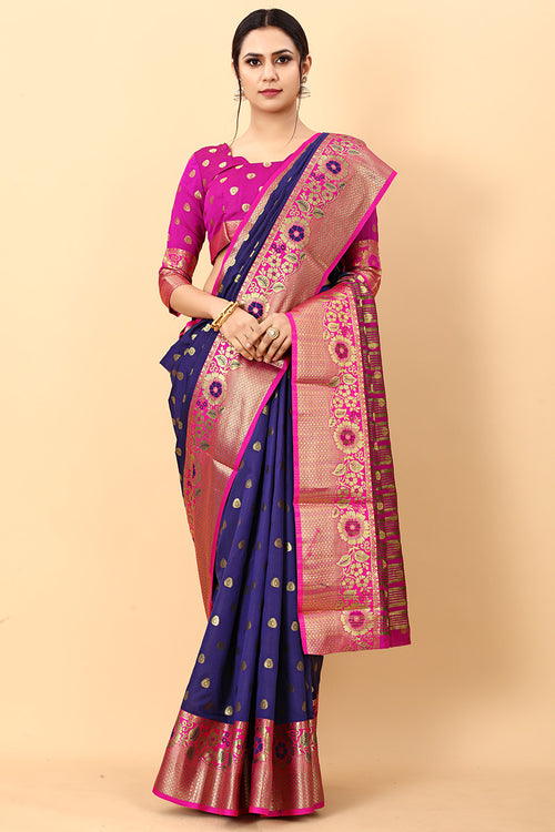 Load image into Gallery viewer, Exquisite Navy Blue Soft Banarasi Silk Saree With Panache Blouse Piece
