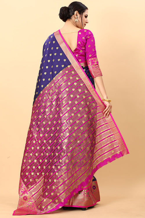 Load image into Gallery viewer, Exquisite Navy Blue Soft Banarasi Silk Saree With Panache Blouse Piece
