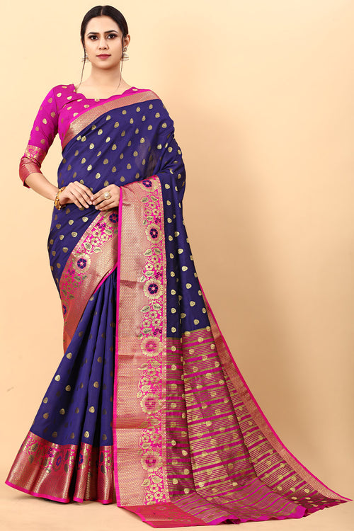 Load image into Gallery viewer, Exquisite Navy Blue Soft Banarasi Silk Saree With Panache Blouse Piece
