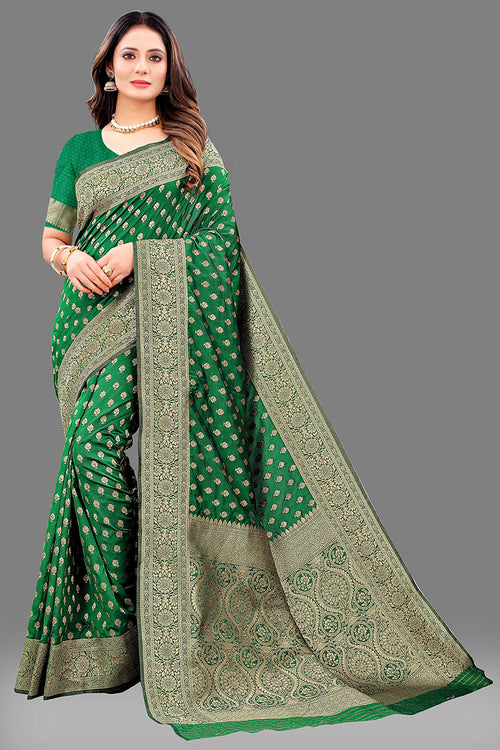 Load image into Gallery viewer, Profuse Dark Green Soft Banarasi Silk Saree With Amiable Blouse Piece
