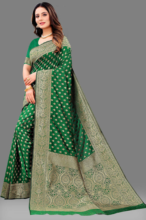 Load image into Gallery viewer, Profuse Dark Green Soft Banarasi Silk Saree With Amiable Blouse Piece
