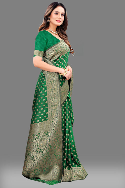 Load image into Gallery viewer, Profuse Dark Green Soft Banarasi Silk Saree With Amiable Blouse Piece
