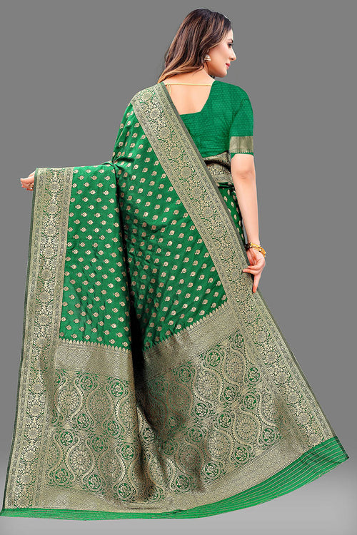 Load image into Gallery viewer, Profuse Dark Green Soft Banarasi Silk Saree With Amiable Blouse Piece
