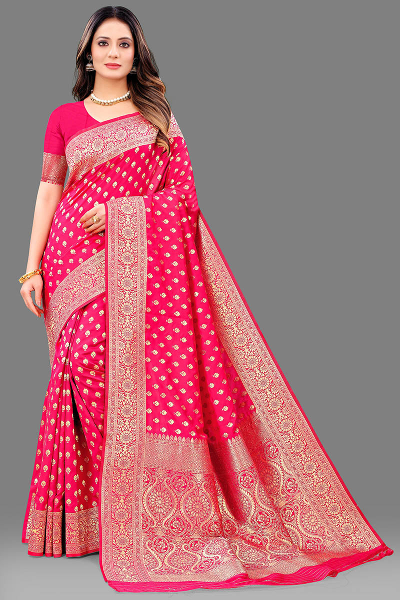 Sumptuous Dark Pink Soft Banarasi Silk Saree With Lassitude Blouse Piece