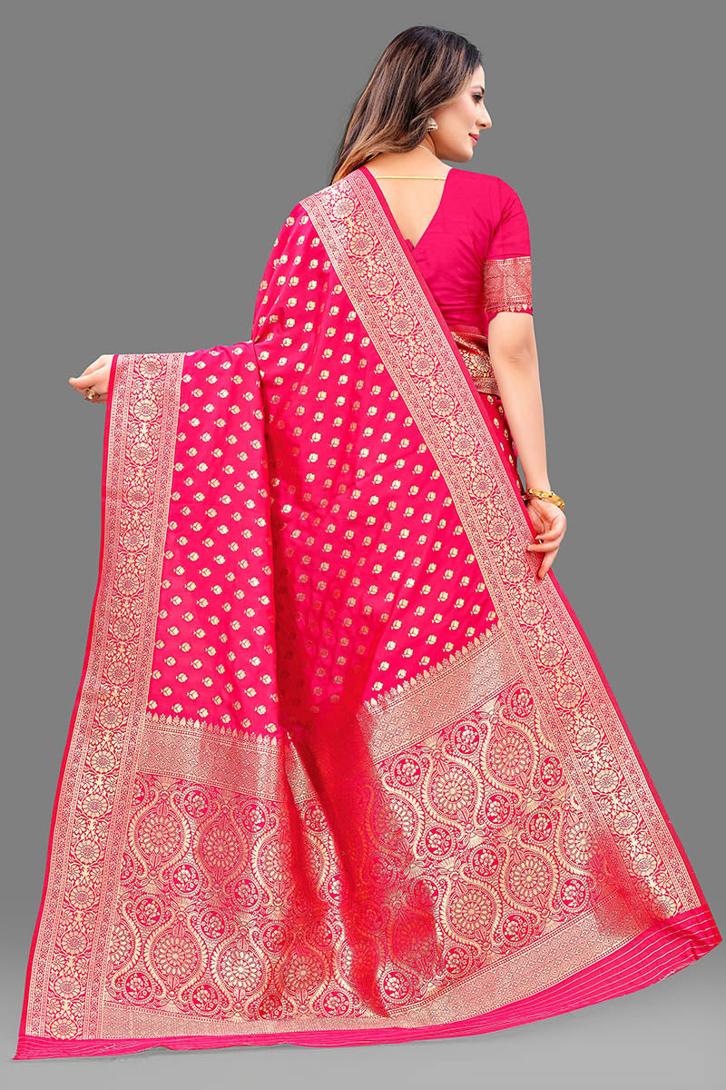 Sumptuous Dark Pink Soft Banarasi Silk Saree With Lassitude Blouse Piece