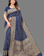 Efflorescence Navy Blue Soft Banarasi Silk Saree With Excellent Blouse Piece